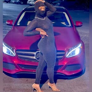 2pc mesh jumpsuit w/ski mask